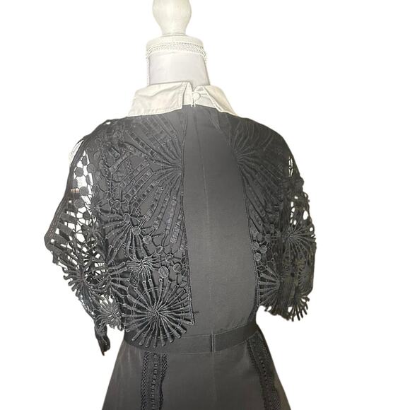 Romantic Lace Collared Whimsey Goth Wednesday Adams Black Belted Medium
 Dress - Picture 4 of 10